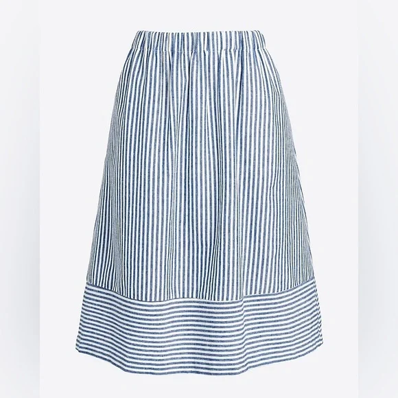 NWOT j crew linen blend striped navy skirt size small midi - Picture 1 of 4